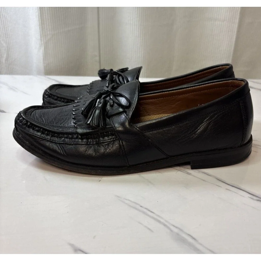 Johnston & Murphy Shoes Mens Size 10 Black Tassel Loafer Leather Dress Slip On